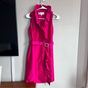 Sara Campbell Sleeveless Ruffle Wrap Dress Rhinestone Belt Magenta Silk 2